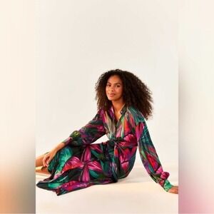 NEW FARM RIO Midnight Leaves Lenzing Ecovero Viscose Midi Dress B2861